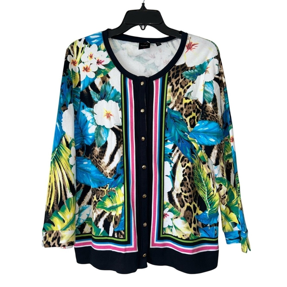 Rafaella Black‎ Multicolor Floral & Leopard Print Cardigan Jacket 100% cotton